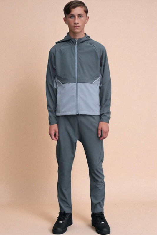 Noah Nylon Premium Tracksuit Dusty Blue and blue